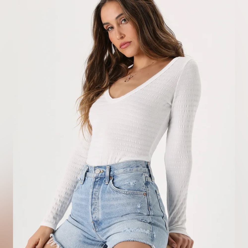 Ivory Smocked Long Sleeve Top - M